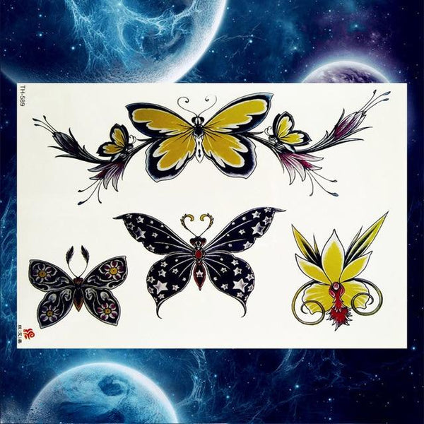 YURAN Black Tulip Totem Tattoos Stickers Women Body Waist Arm Art Bracelet Tattoos Temporary Girls Butterfly Tatoos Rose Chains
