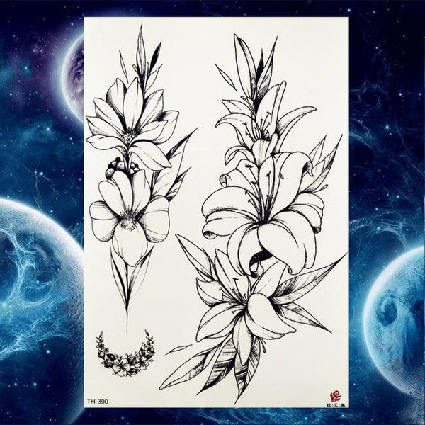 YURAN Black Tulip Totem Tattoos Stickers Women Body Waist Arm Art Bracelet Tattoos Temporary Girls Butterfly Tatoos Rose Chains