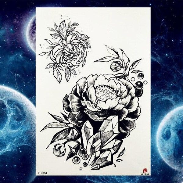 YURAN Black Tulip Totem Tattoos Stickers Women Body Waist Arm Art Bracelet Tattoos Temporary Girls Butterfly Tatoos Rose Chains