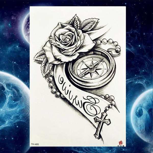 YURAN Black Tulip Totem Tattoos Stickers Women Body Waist Arm Art Bracelet Tattoos Temporary Girls Butterfly Tatoos Rose Chains