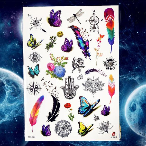 YURAN Black Tulip Totem Tattoos Stickers Women Body Waist Arm Art Bracelet Tattoos Temporary Girls Butterfly Tatoos Rose Chains