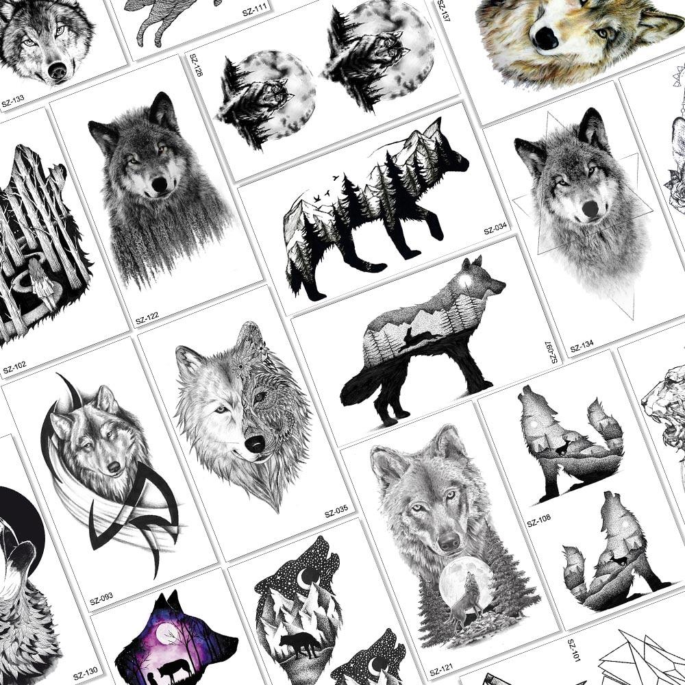 DIY Forest Design Waterproof Fake Temporary Tattoo of Wolf Sexy Women Body Art Arm Tattoos Paper For Men Boys Girls Tatoo Cover
