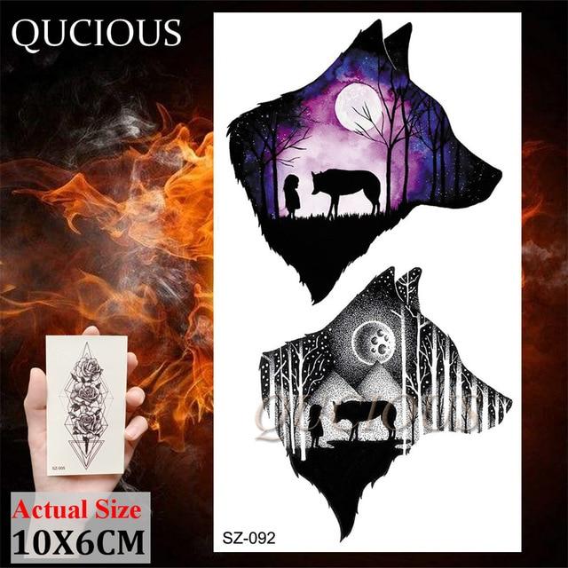DIY Forest Design Waterproof Fake Temporary Tattoo of Wolf Sexy Women Body Art Arm Tattoos Paper For Men Boys Girls Tatoo Cover