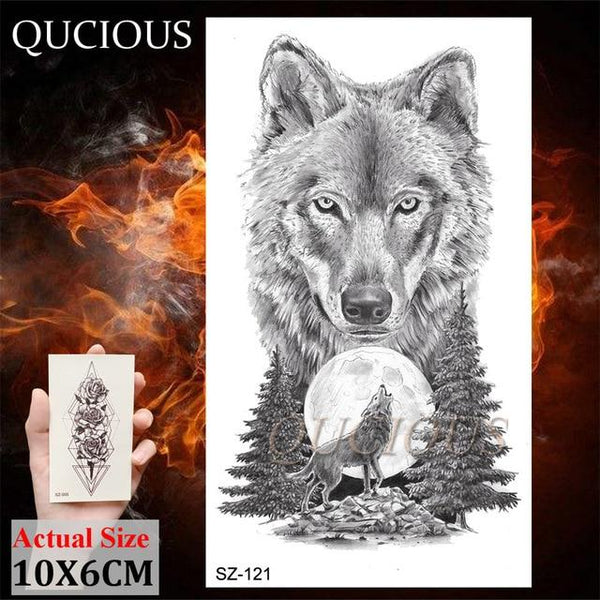 DIY Forest Design Waterproof Fake Temporary Tattoo of Wolf Sexy Women Body Art Arm Tattoos Paper For Men Boys Girls Tatoo Cover