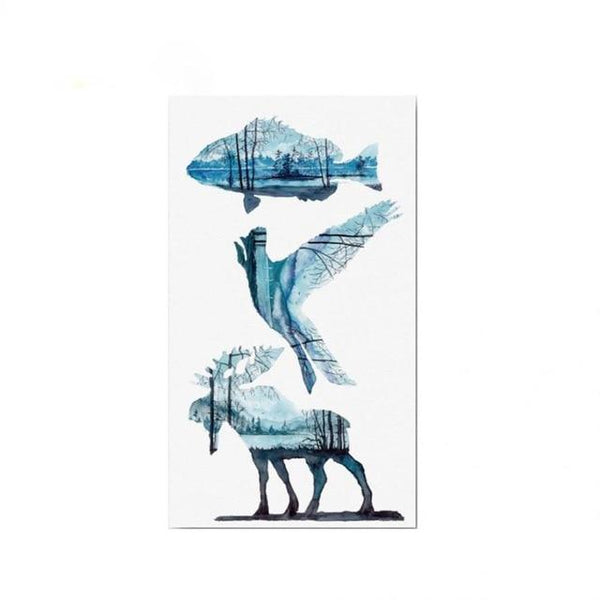 Sale Colorful Cartoon New tattoo sticker animal sticker disposable Black Bird fish Flower Deer Body Art Fake Water Transfer