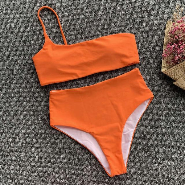 In-X High waist bikinis 2019 mujer Neon swimsuit female one shoulder swimwear women Bandeau top Sexy green bathing suit bathers