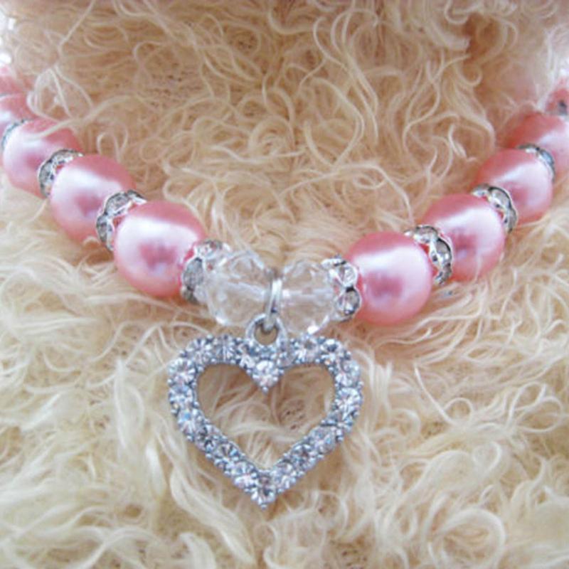 Fashion Pet Coller Pet Accessories Puppy Dog Cat Pearl Necklace Love Diamond Pets Dogs Cats Collar & Ldads Jewelry