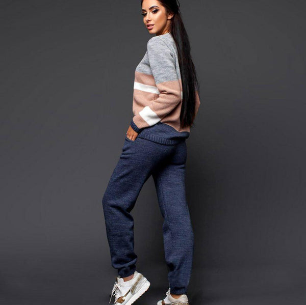 MVGIRLRU stylish sweater suits knitted Woman set multicolor striped pullovers & pant 2 piece sets womens tracksuit