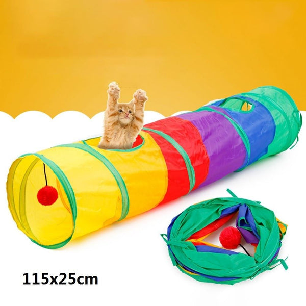 10 Color Funny Pet Tunnel Cat Play Rainbown Tunnel Brown Foldable 2 Holes Cat Tunnel Kitten Toy Bulk Toys Rabbit Tunnel Cat Cave