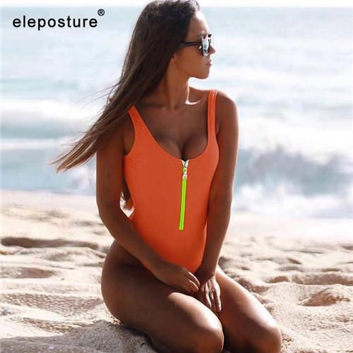 2019 New Sexy Zipper One Piece Swimsuit Women Swimwear Push Up Monokini Bodysuit Swimsuit Print Bathing Suit Summer Beachwear XL