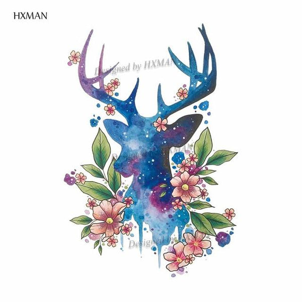 HXMAN Watercolor Deer Temporary Fake Tattoo Body Art Sticker Animal Waterproof Women Men Hand Tattoo Hot Design 9.8X6cm A-118