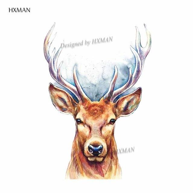 HXMAN Watercolor Deer Temporary Fake Tattoo Body Art Sticker Animal Waterproof Women Men Hand Tattoo Hot Design 9.8X6cm A-118