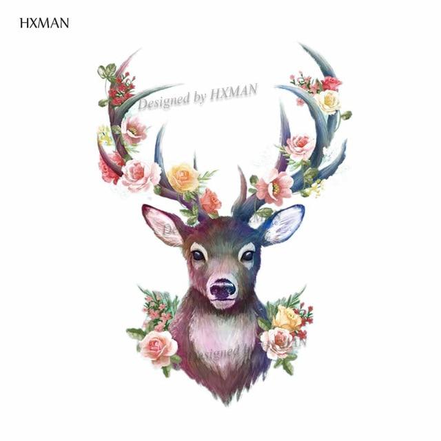 HXMAN Watercolor Deer Temporary Fake Tattoo Body Art Sticker Animal Waterproof Women Men Hand Tattoo Hot Design 9.8X6cm A-118
