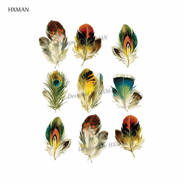 HXMAN Feather Temporary Tattoos Waterproof Women Tattoo Sticker Fashion Fake Body Art Men 10.5X6cm Kids Adult Hand Tatoo B-012