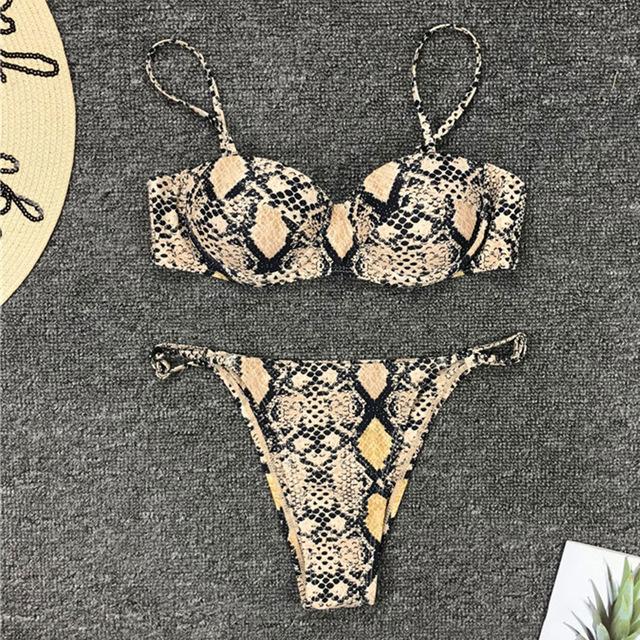 In-X Micro bikini 2019 Sexy snake print swimsuit female High cut bikini set Halter swimwear women String bathing suit Beach wear