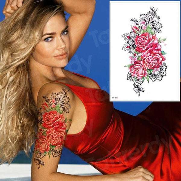temporary tattoo black flower tattoo sleeves water transfer tatoo sticker peony rose tattoos body art sexy tatoo girl arm tatto
