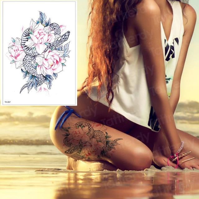 waterproof tattoo stickers bikini peony tattoo & body art flower rose tattoo fake water transfer tattoo temporary tatoo leg arm