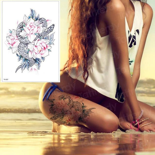 waterproof tattoo stickers bikini peony tattoo & body art flower rose tattoo fake water transfer tattoo temporary tatoo leg arm