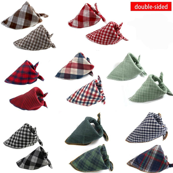 Reversible Dog Bandana Cotton linen Plaid Pet Bandana Scarf  Bow ties Collar Square Cat Samll middle large dog Grooming Products