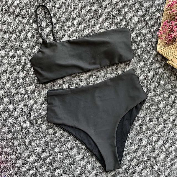 In-X High waist bikinis 2019 mujer Neon swimsuit female one shoulder swimwear women Bandeau top Sexy green bathing suit bathers