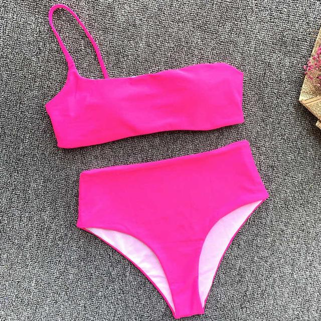 In-X High waist bikinis 2019 mujer Neon swimsuit female one shoulder swimwear women Bandeau top Sexy green bathing suit bathers