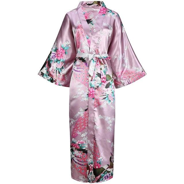 Sexy Women Long Robe With Pocket Wedding Bride Bridesmaid Dressing Gown Rayon Kimono Bathrobe Large Size S-XXXL Night Dress