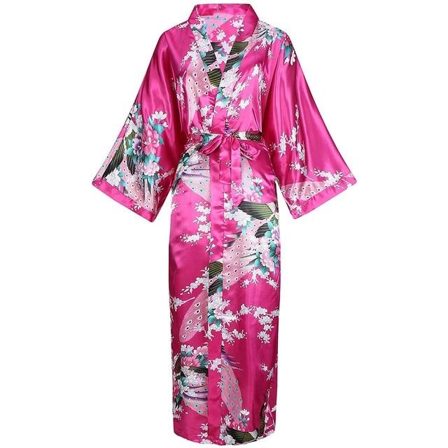 Sexy Women Long Robe With Pocket Wedding Bride Bridesmaid Dressing Gown Rayon Kimono Bathrobe Large Size S-XXXL Night Dress