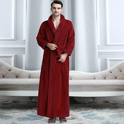 Men Winter Extra Long Thick Warm Grid Flannel Bathrobe Mens Luxury Kimono Bath Robe Women Sexy Robes Male Thermal Dressing Gown