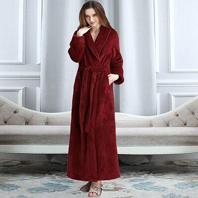 Men Winter Extra Long Thick Warm Grid Flannel Bathrobe Mens Luxury Kimono Bath Robe Women Sexy Robes Male Thermal Dressing Gown