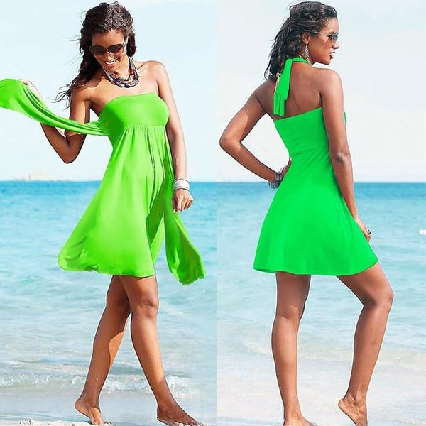 Women's Summer Beach Dress 2019 Variety Ribbon Wrap Sexy Sleeveless Variety Wear Beach Dress Large Size Bikini  smock