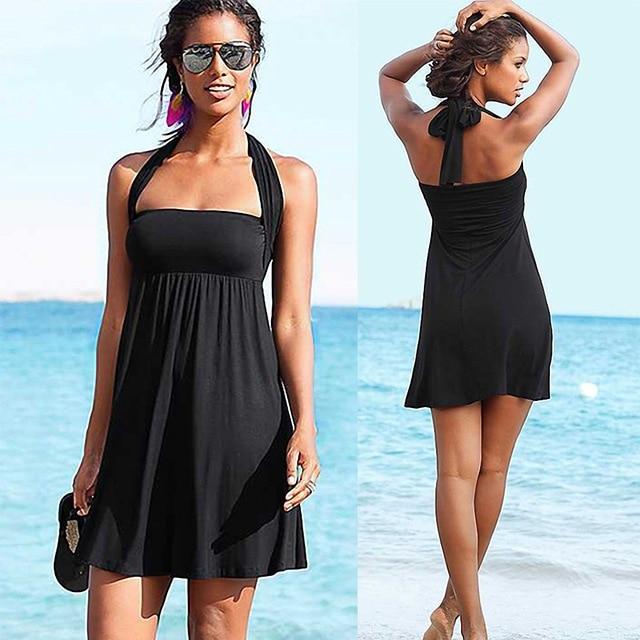 Women's Summer Beach Dress 2019 Variety Ribbon Wrap Sexy Sleeveless Variety Wear Beach Dress Large Size Bikini  smock