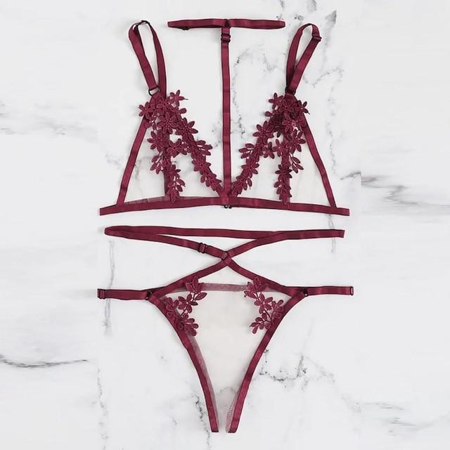 Porno Sexy Lingerie Women Sexy Underwear Lenceria mujer Erotic Langerie Open Bust Transparent Babydoll Lace Bra and Panty Set