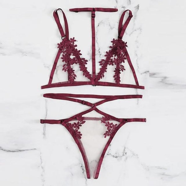 Porno Sexy Lingerie Women Sexy Underwear Lenceria mujer Erotic Langerie Open Bust Transparent Babydoll Lace Bra and Panty Set