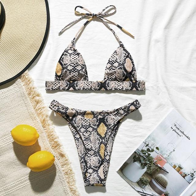 In-X Micro bikini 2019 Sexy snake print swimsuit female High cut bikini set Halter swimwear women String bathing suit Beach wear