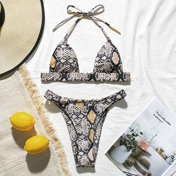 In-X Micro bikini 2019 Sexy snake print swimsuit female High cut bikini set Halter swimwear women String bathing suit Beach wear