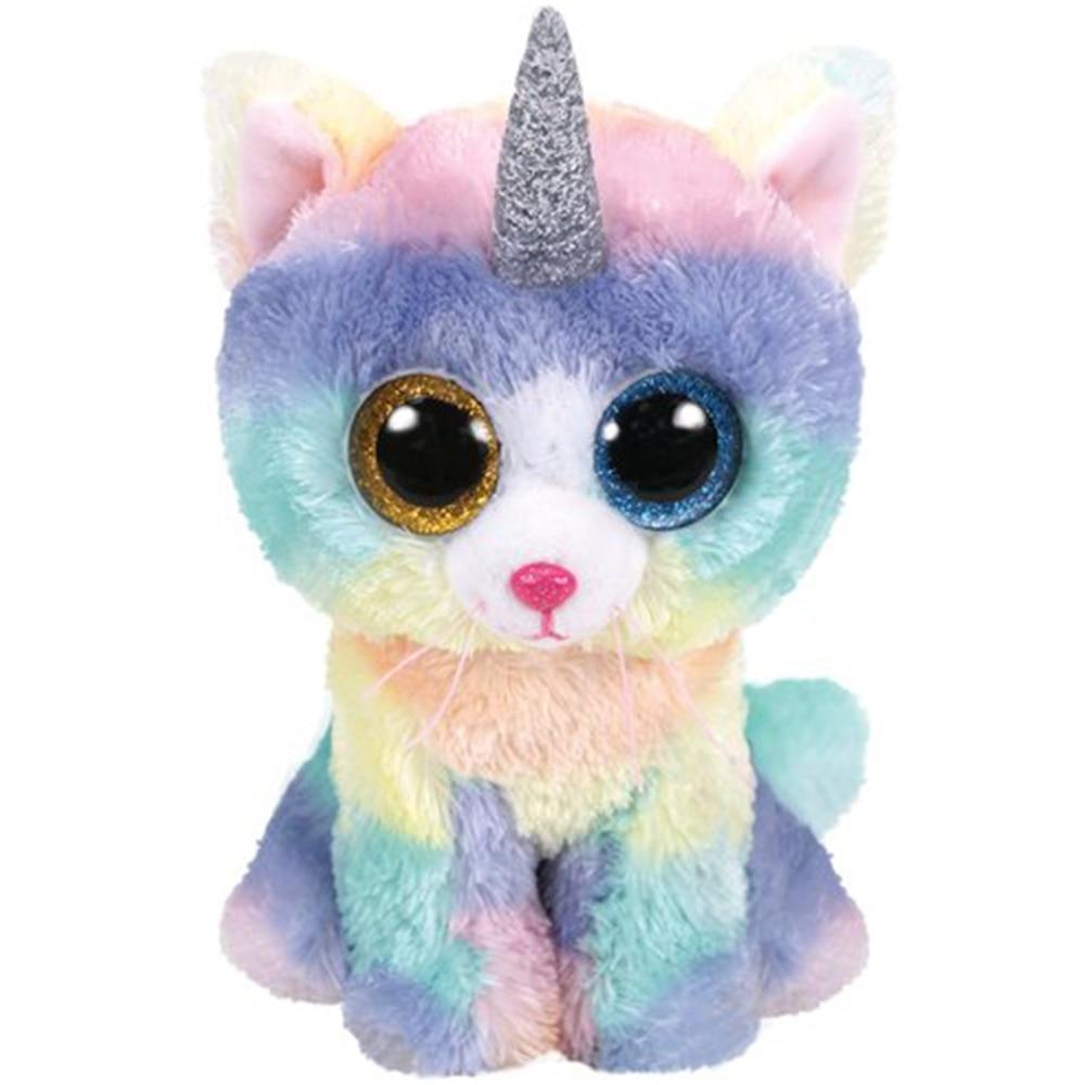 Pyoopeo Original Ty Boos 6" 15cm Heather the Cat Unicorn Plush Regular Soft Big-eyed Stuffed Animal Kitty Collection Doll Toy