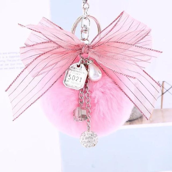 Diamond pendant bow hair ball pendant car rearview mirror decoration car interior accessories girl gifts