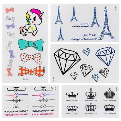 Waterproof Temporary Tattoo Stickers Diamond Crown Heart Fake Tatto Flash Tatoo Tatouage Body Art Hand Foot for Girl Women Men