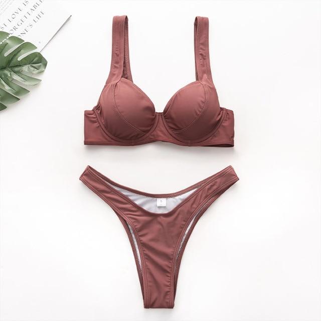 Underwire Swimsuits Big Breasts High Cut Bikini Solid Black Bikinis 2019 Women Swimwear Micro Mini Thong Swimwear Brazilian Set