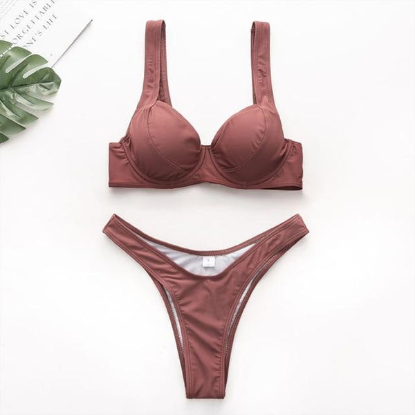 Underwire Swimsuits Big Breasts High Cut Bikini Solid Black Bikinis 2019 Women Swimwear Micro Mini Thong Swimwear Brazilian Set