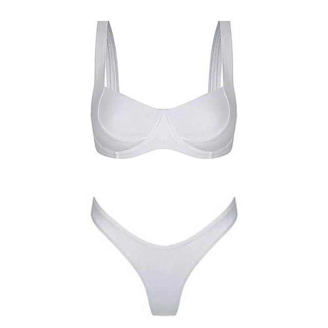 Underwire Swimsuits Big Breasts High Cut Bikini Solid Black Bikinis 2019 Women Swimwear Micro Mini Thong Swimwear Brazilian Set