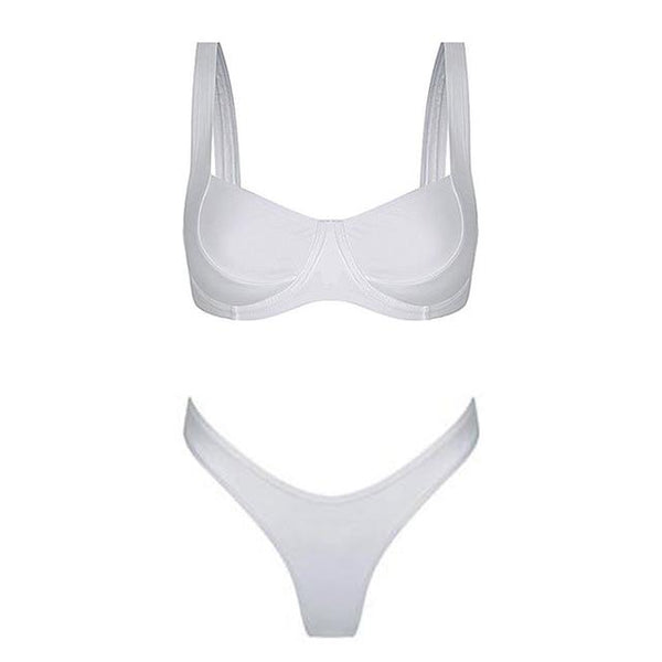 Underwire Swimsuits Big Breasts High Cut Bikini Solid Black Bikinis 2019 Women Swimwear Micro Mini Thong Swimwear Brazilian Set