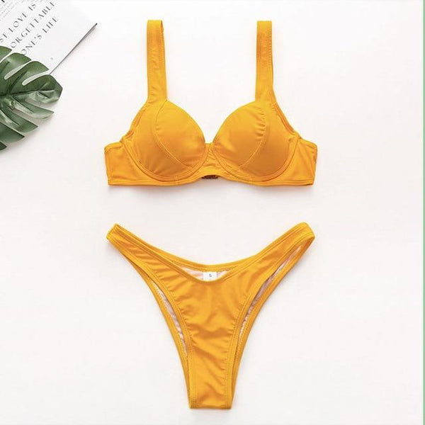 Underwire Swimsuits Big Breasts High Cut Bikini Solid Black Bikinis 2019 Women Swimwear Micro Mini Thong Swimwear Brazilian Set