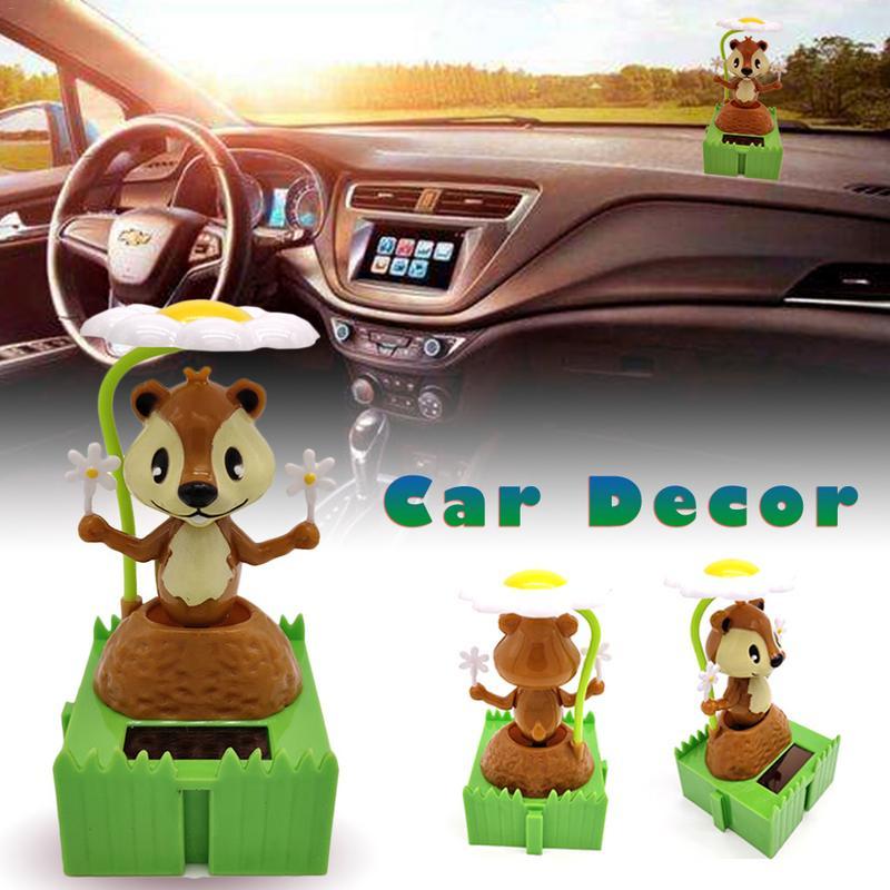 Car Ornament Solar Powered Dancing Shaking Cute Squirrel Animal Dancer Car Shaking Head Doll For Funny Kids Gift