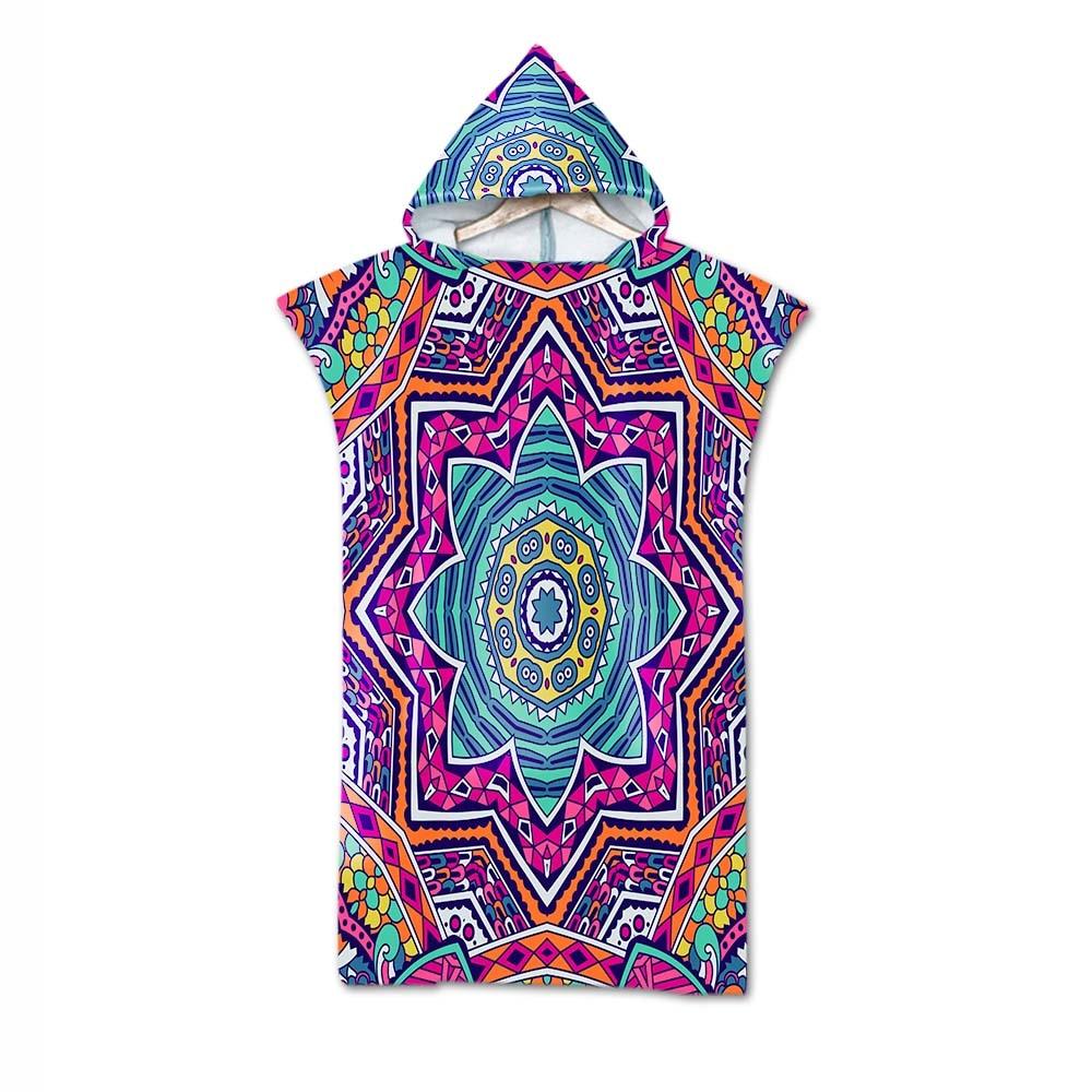 Bohemian Geometric Microfiber Bath Beach Towel with Hooded Robe Poncho for Swimming Beach Surf Man Woman Bathrobe Beachwear