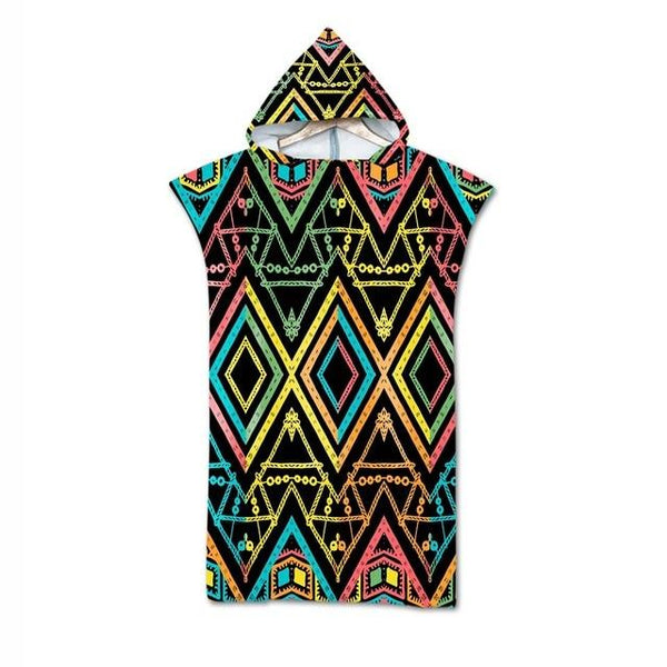 Bohemian Geometric Microfiber Bath Beach Towel with Hooded Robe Poncho for Swimming Beach Surf Man Woman Bathrobe Beachwear
