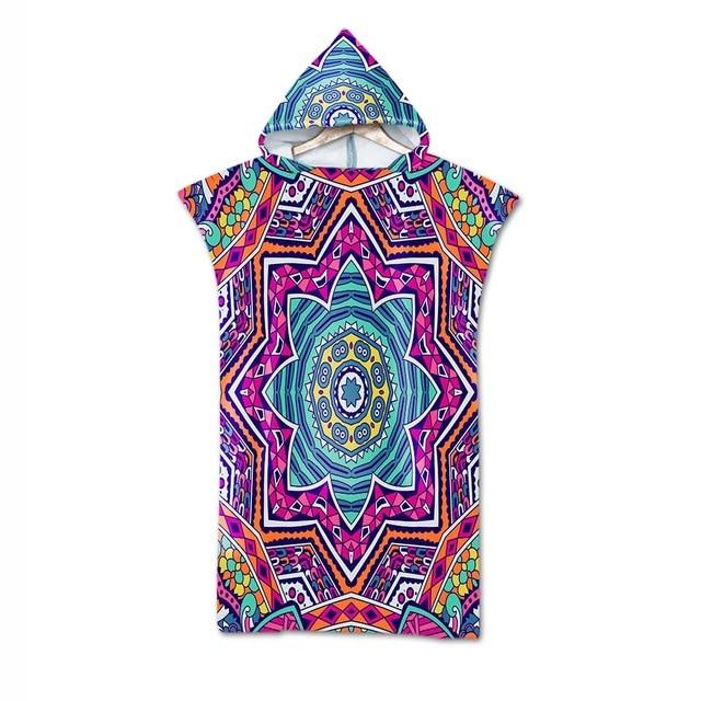 Bohemian Geometric Microfiber Bath Beach Towel with Hooded Robe Poncho for Swimming Beach Surf Man Woman Bathrobe Beachwear