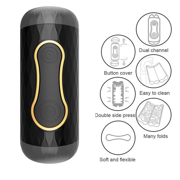 Dual Channel Masturbation Cup Sucking Artificial Vagina Male Masturbator Flip Hole Real Pussy Sex Machine Adult Sex Toys For Men