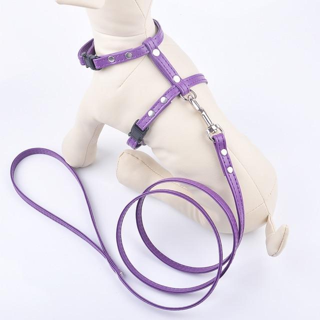 12Colors Puppy Dog Harnesses Lead Set Soft Pu Leather Adjustable Safety Control Restraint Cat Pet Halter Harness