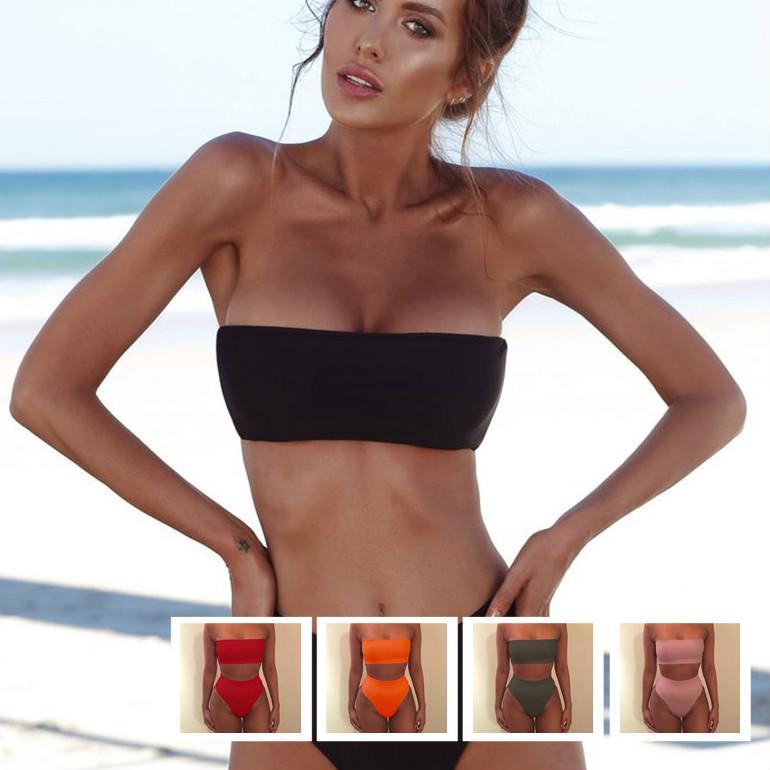 High Waist Swimsuit 2019 Sexy Bikini Women Brazilian Pad Swimwear Push Up Bandeau Top Plus Size Bottom Bikini Set Bathing Suits